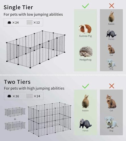 LURIVA Small Animal Playpen, Guinea Pig Cages, Pet Playpen, Rabbit Cage,Small Animal Cage, Puppy Kitten Dog Playpen, Indoor Outdoor Portable Metal Wire Yard Fence,15 X 12 Inch, 24 Panels, Black