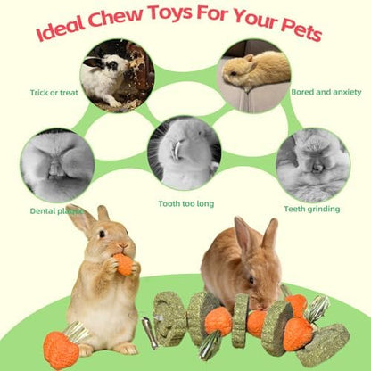 Bunny Chew Toys Guinea Pig Chew Toys for Teeth Grinding Rabbit Treats Natural Timothy Grass Cake Strawberries for Guinea Pigs Chinchillas Bunny Hamster (2 Pcs)