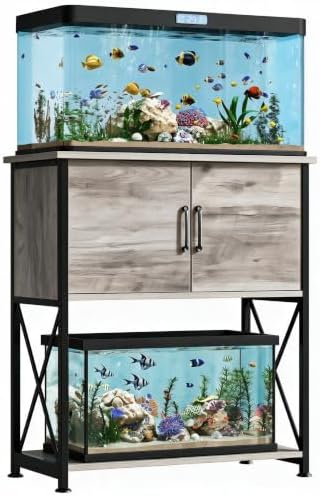 Herture 20-29 Gallon Aquarium Stand Metal Frame Fish Tank Stand with Cabinet Storage, for 20 Gallon Long Aquarium,30.7" L*16.5" W Tabletop,330LBS Capacity Grey PG01YGZ