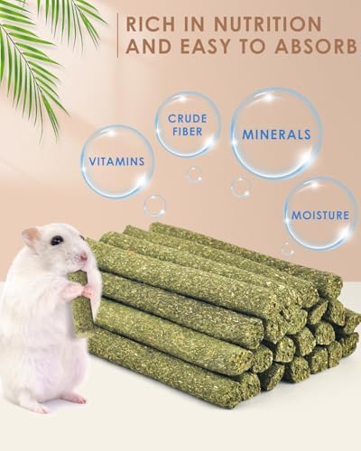 Bissap 25PCS Timothy Hay Sticks, Natural Molar Chew Treats for Small Pets