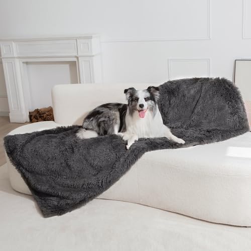gogobunny Waterproof Dog Blanket for Couch & Furniture Protection - Super Soft Reversible Throw for Large Dogs & Cats, Calming Washable Fur & Sherpa Pet Blanket (40x50 Inch, Grey)
