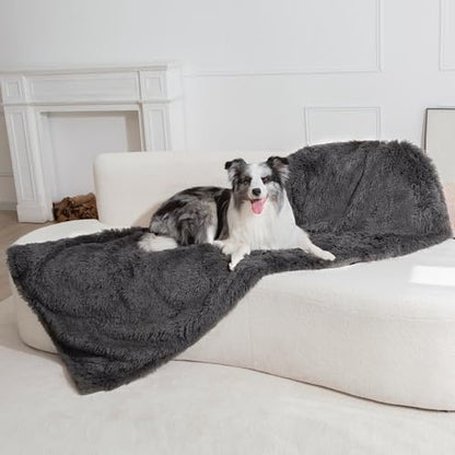gogobunny Waterproof Dog Blanket for Couch & Furniture Protection - Super Soft Reversible Throw for Large Dogs & Cats, Calming Washable Fur & Sherpa Pet Blanket (40x50 Inch, Grey)