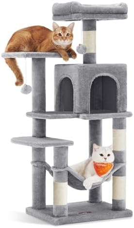 Feandrea Cat Tree, 44.1-Inch Cat Tower, Multi-Level Condo, Light Gray