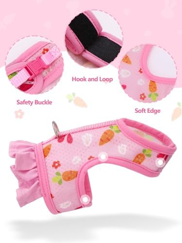 Pink Rabbit Leash and Harness Set,Proof Walking Escape Cute Floral Mesh Vest Breathable Rabbit Costumes for Bunny, Hiking, Training for Ferret Kitten Puppy Small Animals Pink S