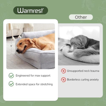 Orthopedic Dog Beds for Large Dogs, Waterproof XL Pet Couch Bed with Soft Sides, Washable Dog Sofa with Flannel Removable Cover, 42" L Supportive Egg-Crate Foam Pet Sofa, Light Grey