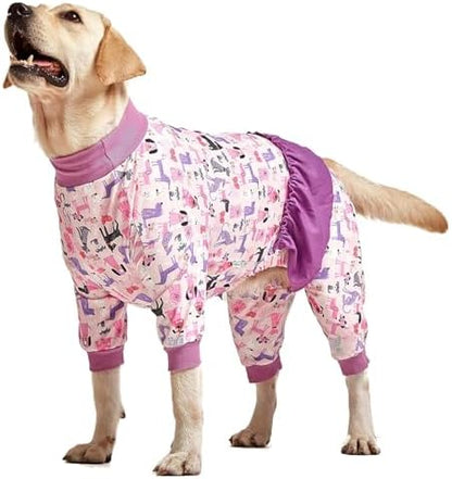LovinPet Long Sleeve Large Dog Bodysuit, Dog Shirt, Pink Puppy Print, M