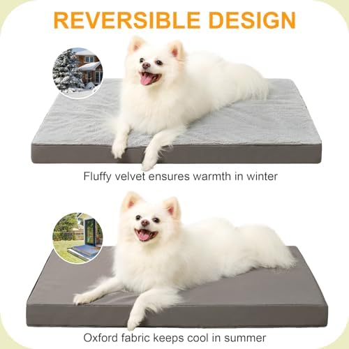 KSIIA Orthopedic Dog Bed for Small Dogs with Waterproof Lining, Grey, 23x17