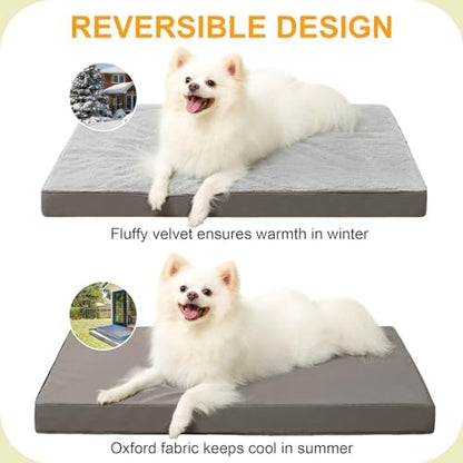 KSIIA Orthopedic Dog Bed, Deluxe Plush Waterproof, 29 x 18 Inch, Gray, 3-Inch Thick High-Density Egg Crate Foam, Removable Cover, Machine Washable
