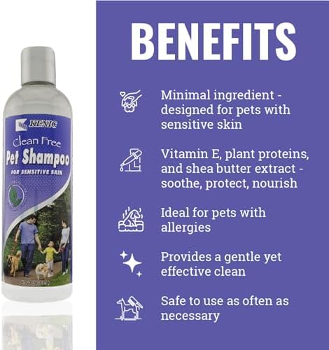 Kenic Sensitive Skin Hypoallergenic Dog & Cat Shampoo – Unscented, Gentle Clean for Allergy-Prone Pets, Natural & Soap-Free Formula, Made in USA