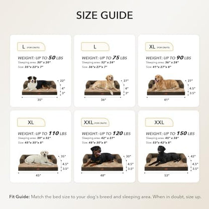 Orthopedic Washable Dog Bed for Extra Large Dogs, 48x30in, Brown