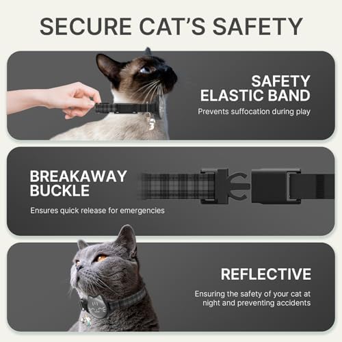 AirTag Cat Collar, Reflective Breakaway Cat Collar, Hidden Holder with Bell