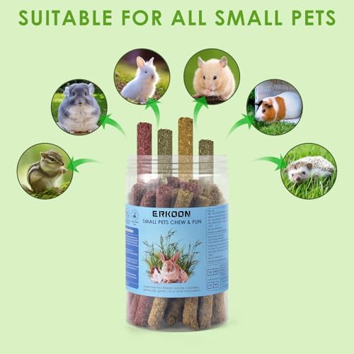 ERKOON 38Pcs Rabbit Chew Toys Timothy Hay Sticks, Guinea Pig Toys for Teeth Natural Molar Sticks Rabbits Treats for Bunnies, Chinchilla, Guinea Pigs, Gerbil, Hamster
