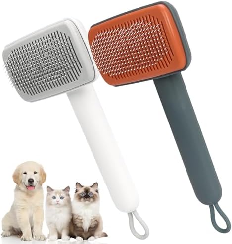 Cat Brush for Shedding, 2 Pcs Industry-First Adjustable Cat Brushes for Indoor Cats, Self-Cleaning Slicker brush, 264 Skin-Friendly Needles for Long or Short Haired Dogs, Perfect for Deshedding