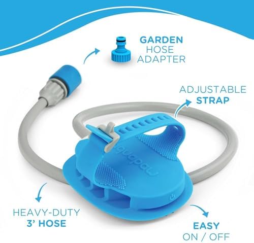 Aquapaw 5-in-1 Horse & Dog Bath Brush & Curry Comb - XL Blue Silicone - Includes 3-ft Shower Hose Attachment & Adapter - Adjustable Spray Scrub Massager - Great for Horses & Big Dogs