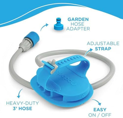 Aquapaw 5-in-1 Horse & Dog Bath Brush & Curry Comb - XL Blue Silicone - Includes 3-ft Shower Hose Attachment & Adapter - Adjustable Spray Scrub Massager - Great for Horses & Big Dogs