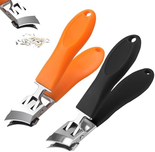 Generic 2PCS Wide Jaw Opening Anti-Splash Slanted Nail Clipper, Curved Toenail Clippers for Thick Toenails, Ingrown Nail Clippers, Black+Orange
