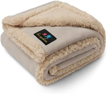 Waterproof Pet Blanket, Liquid Pee Proof Dog Blanket for Sofa Bed Couch, Reversible Sherpa Fleece Furniture Protector Cover for Small Medium Large Dogs Cats, Grey Beige Small（40" x 28"）