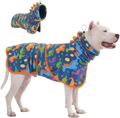 LovinPet 3-in-1 Dog Warm Winter Coat & Bathrobe, Dinosaur Teal Blue, 2XL