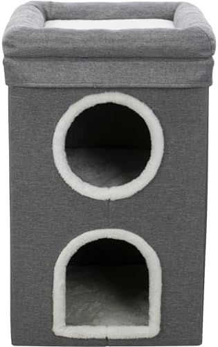 Trixie Saul Cat Condo | 2-Story Condo Tower | Scratching Surface | Foldable for Easy Storage | Gray