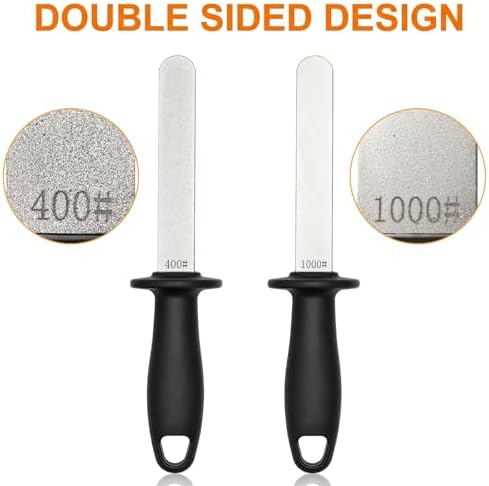 ZENFUN Hoof Knife with Sharpener, Double Edged Hoof Trimming Knife with Wooden Handle & 400/1000 Diamond Grit Rod, 8 Inch Farrier Tool Kit, Stainless Steel Blade Hoof Knife for Horses, Cattle Care