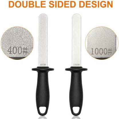 ZENFUN Hoof Knife with Sharpener, Double Edged Hoof Trimming Knife with Wooden Handle & 400/1000 Diamond Grit Rod, 8 Inch Farrier Tool Kit, Stainless Steel Blade Hoof Knife for Horses, Cattle Care