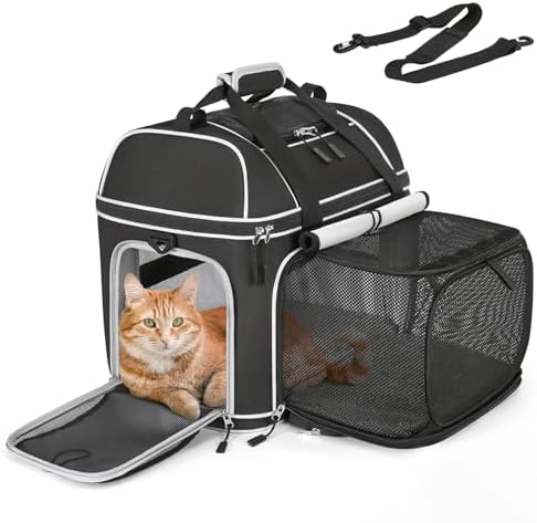 Expandable Pet Carrier: NOBLE DUCK Soft-Sided Cat Dog Carrier 17x11.8X(11.6+4.3) Inches Small Medium Cats Dogs Portable Travel Carrier Up to 25 Lbs Black
