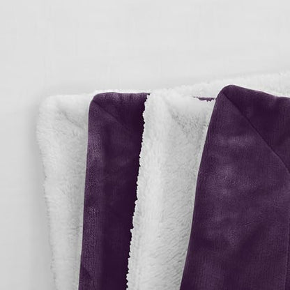 Elegant Comfort Reversible and Ultra-Plush Flannel Fleece Sherpa Throw- Lightweight Soft and Cozy- All Season Decorative Throw, Perfect for Lounging, 50 x 60 inches, Purple