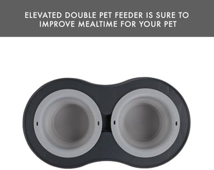 Dexas Pets Elevated Double Pet Feeder, Small, 1 Cup Capacity Bowls, Light Gray, Raised Pet Food and Water Bowls