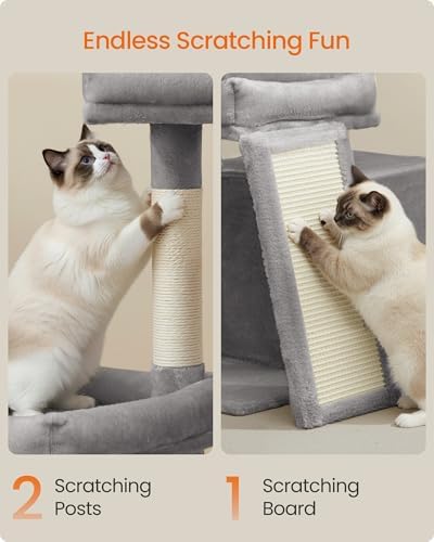 Feandrea Cat Tree, 33.8" Cat Tower, Scratching Posts and Ramp, Dove Gray