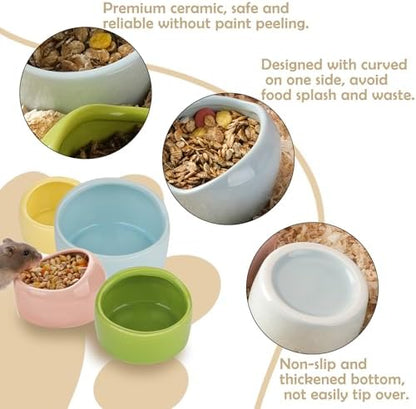 VanEnjoy 2 Pack Medium Hamster Food Bowl Ceramic Guinea Pig Food Dish No Spill Hamster Food and Water Bowl Small Animal Food Bowl - Pink and Blue