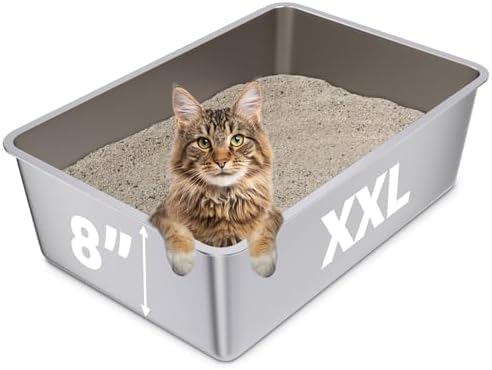 Stainless Steel Litter Box XXL, Metal Litter Boxes 8 inch Deep