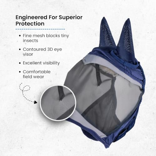 Shires FlyGuard Pro Fine Mesh Fly Mask with UV Protection Navy/Extra Extra Full/Ears