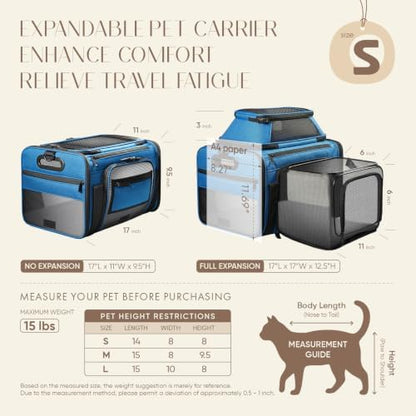 Top-Side Expandable Pet Carrier, Treat Window,17x11x9.5 Airline Approved