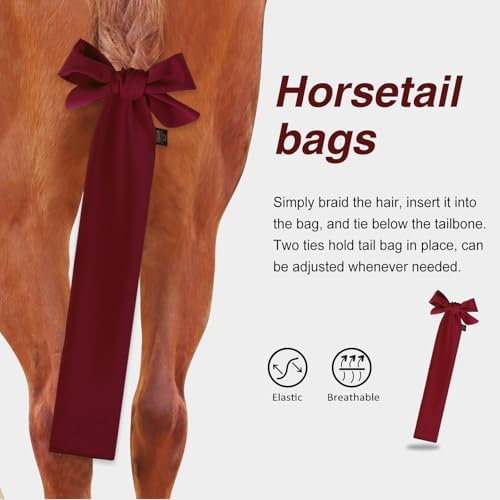 Harrison Howard Stretchy Tail Bag Breathable Horse Tail Guard Slip on Design Protect Horse Tail 2 Strand Closure Straps Keep Tail Clean & Protected 22" L Length Makes Grooming Easy-Burgundy