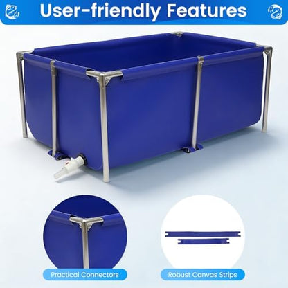 Canvas Above Ground Fish Pond, Foldable Blue Aquarium Pool with Drain Valve