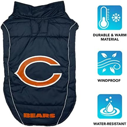 NFL Chicago Bears Puffer Vest for Dogs & Cats, Size Large. Warm, Cozy, and Waterproof Dog Coat, for Small and Large Dogs/Cats. Best NFL Licensed PET Warming Sports Jacket