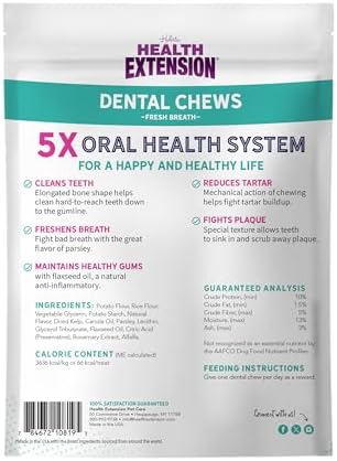 Health Extension Fresh Breath Dental Bones for Dogs, 8 Medium Bones, Freshens Breath, Cleans Teeth, Healthy Gums, Training or Reward, 6 oz Bag (Pack of 1)