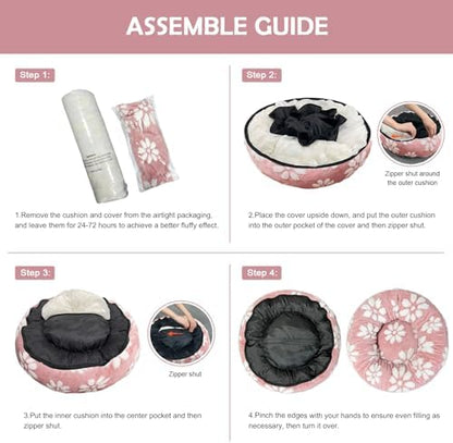 Donut Dog Beds, Calming Round Cat Beds for Indoor Cats, Pink, 23"