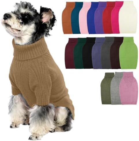 Turtleneck Dog Sweater, Thermal Knitted Sweater for Small Dogs (Camel, M)