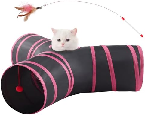 Cat Tunnels for Indoor Cats 3 Way Play Toy Kitty Tunnel Peek Hole Toy with Ball for Cat Tube Fun for Rabbits Kittens and Dogs