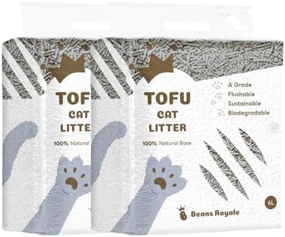 2pcs Pack (6L x 2) Tofu Cat Litter, Clumping Kitty Litter, Flushable,Pea Fiber,Dust Free, Odor Control, Low Tracking, Lightweight (Carbon Mixed)