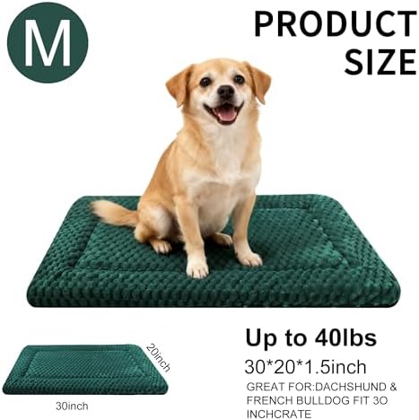 Dog Bed Mat - Dog Crate Pad - Reversible Mat for Pet Comfort - Soft Bed Crate Pads for All Seasons - Durable, Machine Washable Mat for Crates, Travel, and Home (Dark Green, 30" L*20" W*1.5" Th)