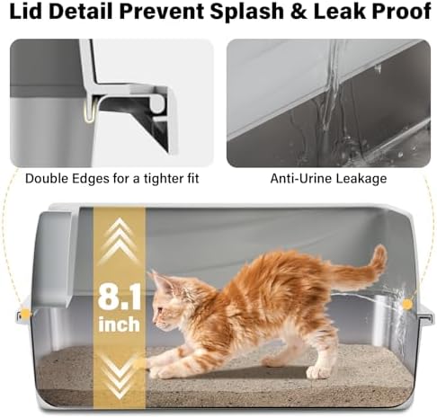 Stainless Steel Litter Box with Lid,Kitten Litter Box for Small Cats