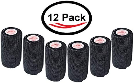 3 Inch Self Adhesive Bandage Wrap - Self-Sticking Vet Wrap - Black, 12 Pack