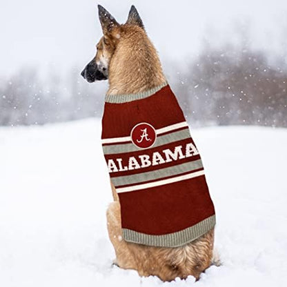 NCAA Alabama Crimson Tide Dog Sweater, Size Large. Warm and Cozy Knit Pet Sweater with NCAA Team Logo, Best Puppy Sweater for Large and Small Dogs