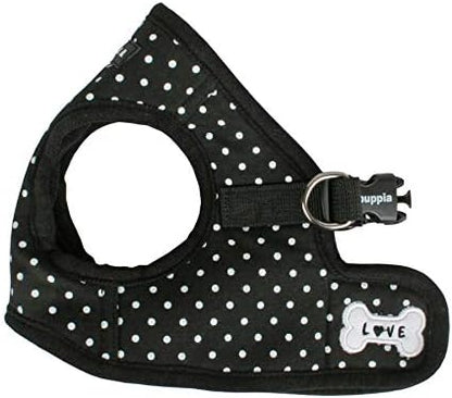 Puppia Dotty Step-in Vest Dog Harness No Pull No Choke Easy Wear Training Walking for Small Dog, Medium, Black