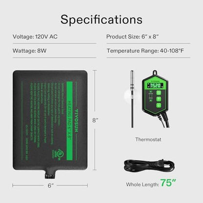 VIVOSUN Reptile Heating Pad 6x8 Inch with Thermostat Combo Under Tank Terrarium Heating Mat for Turtles, Lizards, Frogs, and Other Reptiles (Pack of 2)