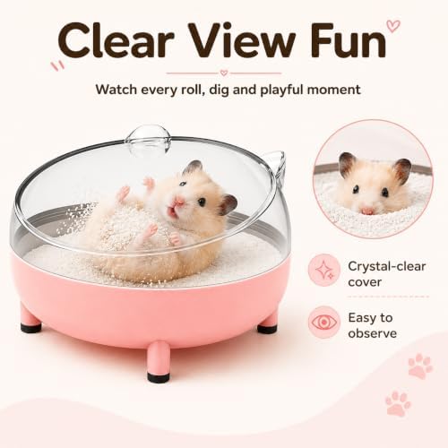 Meow&Woof Hamster Sand Bath Container, Large Sandbox Toilet Gerbil Batheoom, Tiny Chinchilla Dust Bathtub Sand Bath Box for Hamster Cage Accessories 5.2 Inch-Pink