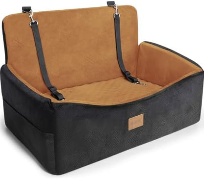 Dog Car Seat for Large Medium Sized Dogs Under 55 lbs, Dog Booster Seat for 2 Small Dogs with Detachable Washable Cover and Cushion, Memory Foam Pet Car Seat with 2 Safety Belts and Storage Pockets