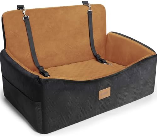 Dog Car Seat for Large Medium Sized Dogs Under 55 lbs, Dog Booster Seat for 2 Small Dogs with Detachable Washable Cover and Cushion, Memory Foam Pet Car Seat with 2 Safety Belts and Storage Pockets